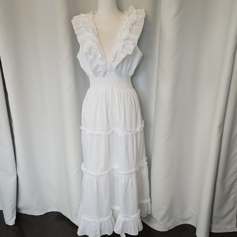 House of Harlow 1960 White Ruffle Maxi Dress